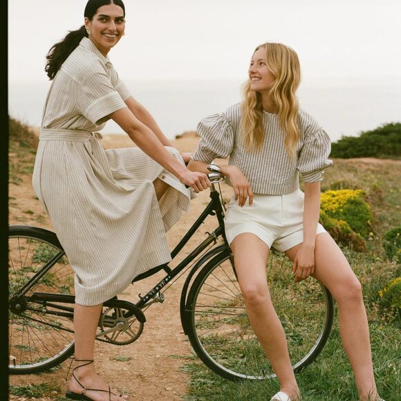 Tuckernuck Natural Stripe Kate Dress Size Xs Tan Cream Color - Picture 4 of 16